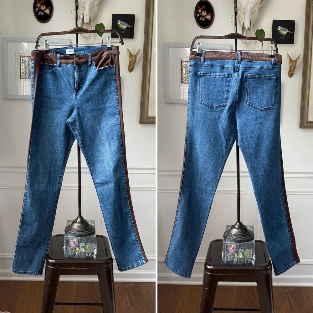 ECRU Designed Los Feliz Brown Moleskin Fabric Inset Jean In Vintage 28 - Picture 1 of 12